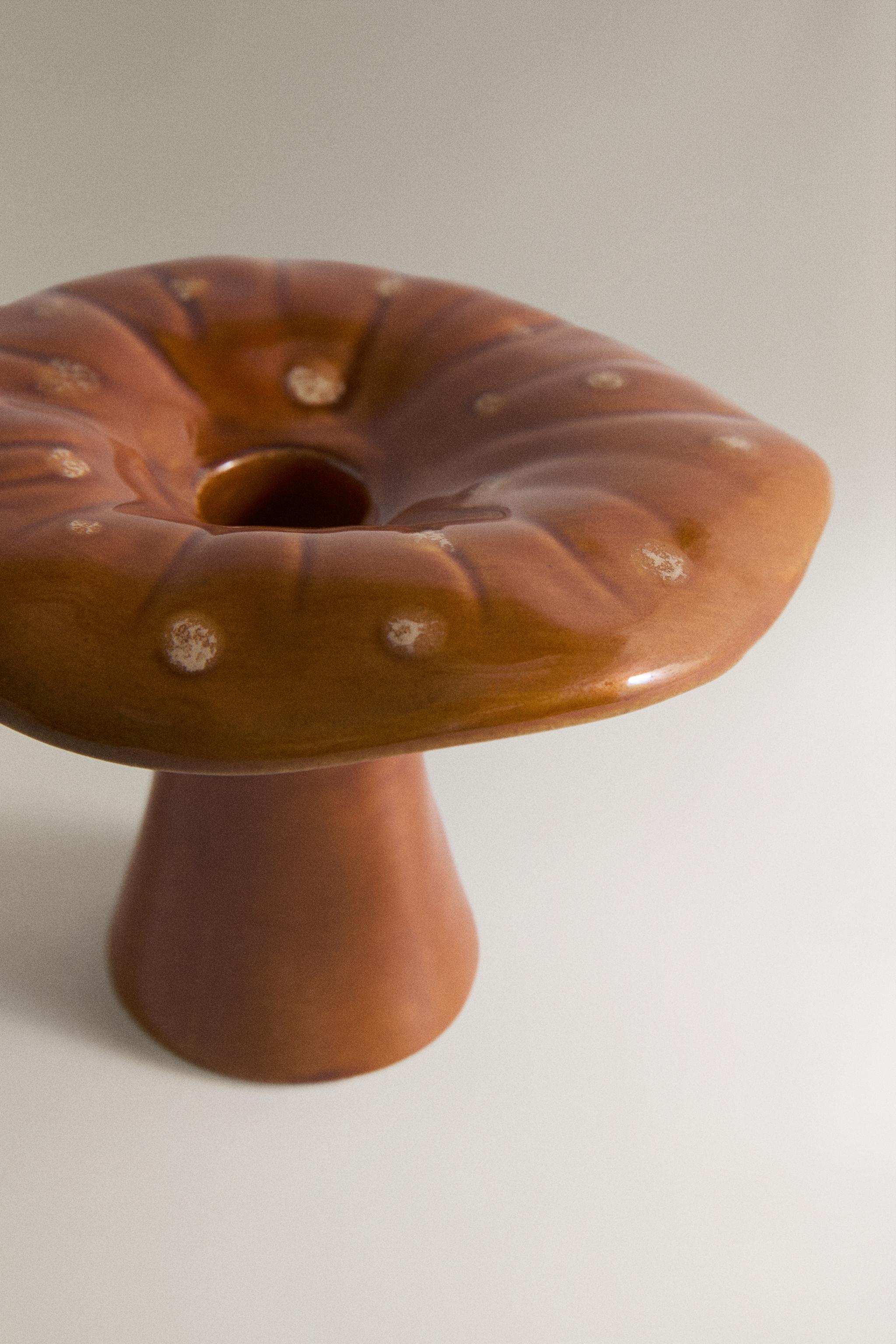 LARGE STONEWARE MUSHROOM CANDLESTICK